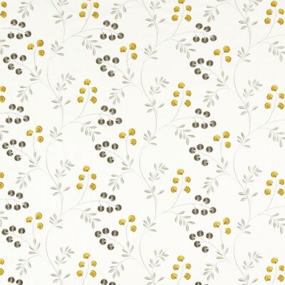 Clarke and Clarke Rochelle F1556/03 CAC Pewter/chartreuse CLARKE & CLARKE PAVILION F1556/03.CAC Grey Drapery -  Blend Crewel and Embroidered  Floral Embroidery Modern Floral Medium Print Floral  Fabric