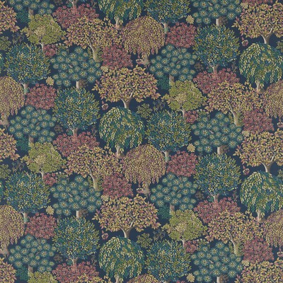 Clarke and Clarke Tatton F1562/03 CAC Midnight CLARKE & CLARKE COUNTRY ESCAPE F1562/03.CAC Multi Multipurpose -  Blend Leaves and Trees  Fabric