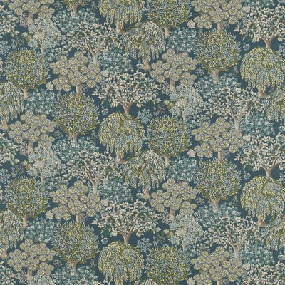 Clarke and Clarke Tatton F1562/04 CAC Mineral CLARKE & CLARKE COUNTRY ESCAPE F1562/04.CAC Blue Multipurpose -  Blend Leaves and Trees  Fabric
