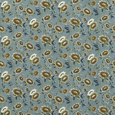 Clarke and Clarke Tonquin F1580/01 CAC Chartreuse/denim Emb in CLARKE & CLARKE BOTANICAL WONDERS FABRIC Blue Drapery -  Blend Fire Rated Fabric Crewel and Embroidered  Modern Floral Floral Embroidery  Fabric