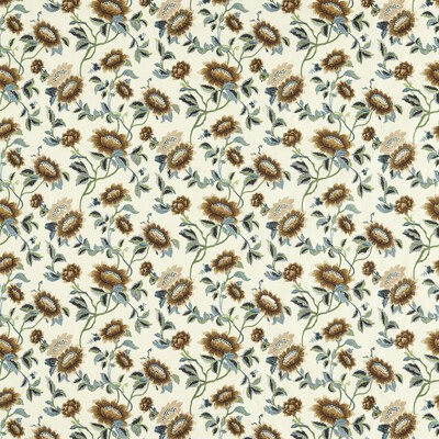 Clarke and Clarke Tonquin F1580/02 CAC Ivory/chartreuse Emb in CLARKE & CLARKE BOTANICAL WONDERS FABRIC Blue Drapery -  Blend Fire Rated Fabric Crewel and Embroidered  Floral Embroidery Modern Floral  Fabric