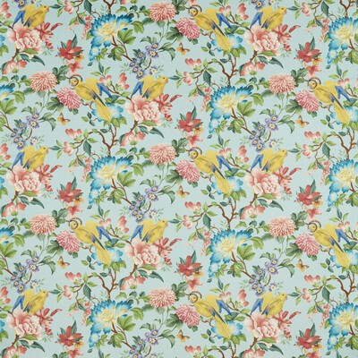 Clarke and Clarke Golden Parrot F1586/02 CAC Mineral Velvet in CLARKE & CLARKE BOTANICAL WONDERS FABRIC Blue Multipurpose -  Blend Fire Rated Fabric Insect  Modern Floral Printed Velvet   Fabric