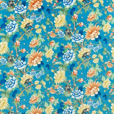 Clarke and Clarke Sapphire Garden F1589/01 CAC Sapphire Velvet in CLARKE & CLARKE BOTANICAL WONDERS FABRIC Blue Multipurpose -  Blend Fire Rated Fabric Insect  Modern Floral Printed Velvet   Fabric