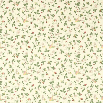 Clarke and Clarke Wild Strawberry F1606/03 CAC Ivory Linen in CLARKE & CLARKE BOTANICAL WONDERS FABRIC Beige Multipurpose -  Blend Fire Rated Fabric Birds and Feather  Scrolling Vines  Vine and Flower  Fruit  Floral Linen   Fabric