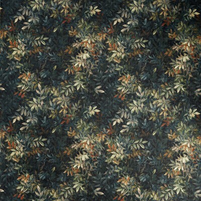 Clarke and Clarke Congo F1612/02 CAC Antique Velvet CLARKE & CLARKE EXOTICA 2 F1612/02.CAC Blue Multipurpose -  Blend Fire Rated Fabric Large Print Floral  Scrolling Vines  Leaves and Trees  Printed Velvet  Fabric