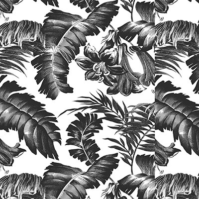 Kravet Wallcovering PLANTATION GDW5449 005 BLACK&WHITE GASTON LIBRERIA GDW5449.005 Black VINYL - 100% Tropical Floral Wallpaper Tropical Wallpaper 