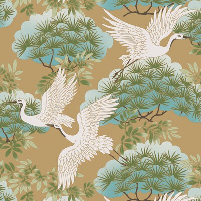 Kravet Wallcovering Kravet Design W3751 4 W3751-4 RONALD REDDING W3751.4 Blue NON WOVEN - 100% Animals Bird and Butterfly Wallpapers Asian and Oriental Chinoiserie 
