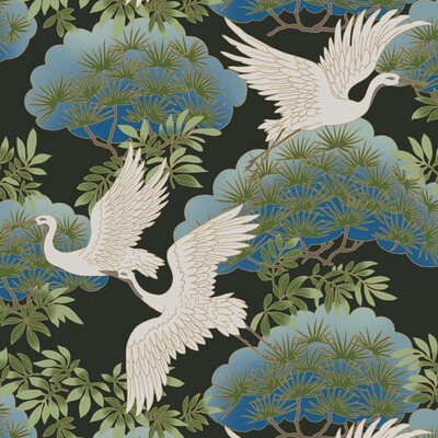 Kravet Wallcovering Kravet Design W3751 8 W3751-8 RONALD REDDING W3751.8 Blue NON WOVEN - 100% Animals Bird and Butterfly Wallpapers Asian and Oriental Chinoiserie 