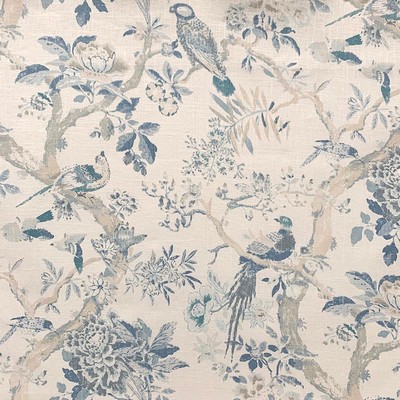 Magnolia Fabrics Clarence Bluebell Beige Multipurpose LINEN/45  Blend Fire Rated Fabric Birds and Feather  Heavy Duty CA 117  Vine and Flower  Floral Linen  Animal Toile   Fabric MagFabrics  MagFabrics Clarence Bluebell