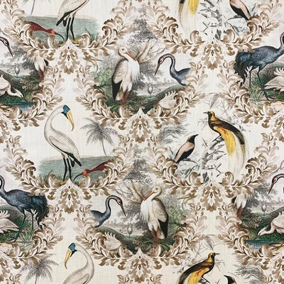 Magnolia Fabrics Fisher Sandy 10382 Brown Multipurpose COTTON  Blend Fire Rated Fabric Birds and Feather  CA 117  Marine Life  Fabric