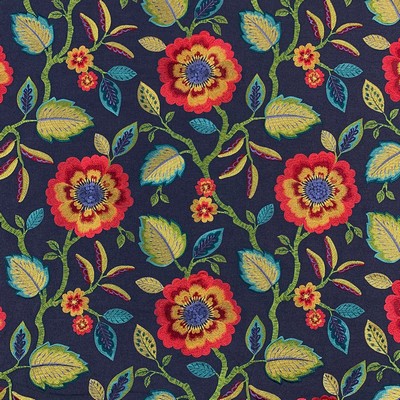 Magnolia Fabrics Swazey Festival 10690 Multi POLY  Blend Fire Rated Fabric Crewel and Embroidered  Medium Duty CA 117  Medium Print Floral  Floral Embroidery Fabric