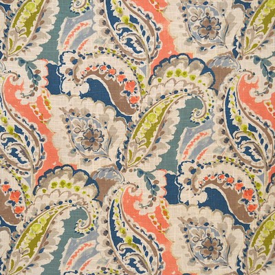 Hamilton Fabric Aretha Coral in NoImage Orange Linen  Blend Printed Linen  Classic Paisley  Modern Paisley  Fabric