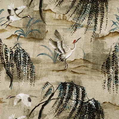 Magnolia Fabrics Demark Tawny Multi Multipurpose COTTON Fire Rated Fabric Birds and Feather  Medium Duty CA 117  Oriental   Fabric MagFabrics  MagFabrics Demark Tawny