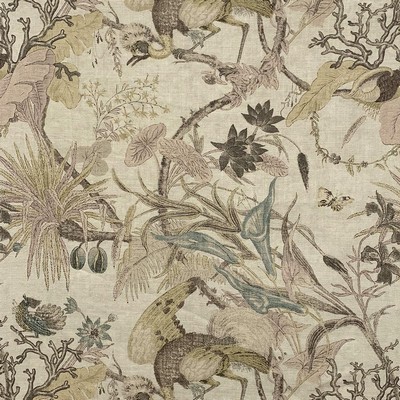 Magnolia Fabrics Floater Cameo Multi LINEN Fire Rated Fabric Birds and Feather  Heavy Duty CA 117  Floral Linen   Fabric MagFabrics  MagFabrics Floater Cameo