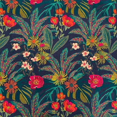 Magnolia Fabrics Olga Midnight Blue Fire Rated Fabric Crewel and Embroidered  High Performance CA 117  Modern Floral Large Print Floral  Floral Embroidery  Fabric MagFabrics  MagFabrics Olga Midnight