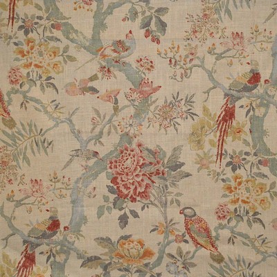 Magnolia Fabrics Clarence Vintage Multi MULTIPURPOSE Birds and Feather  Vine and Flower  Floral Linen   Fabric MagFabrics  MagFabrics Clarence Vintage