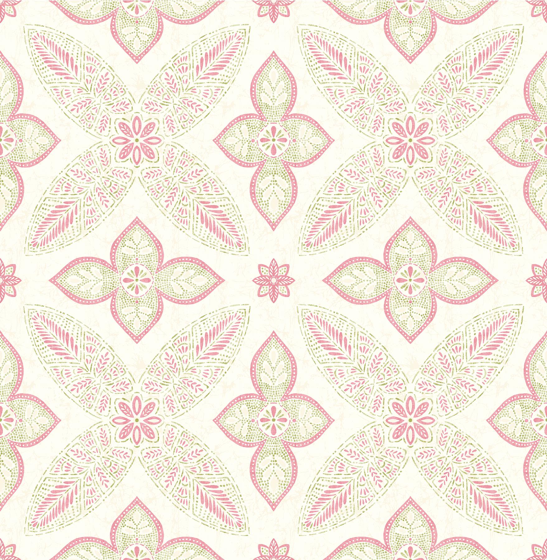 Brewster Wallcovering Off Beat Ethnic Pink Geometric Floral Wallpaper
