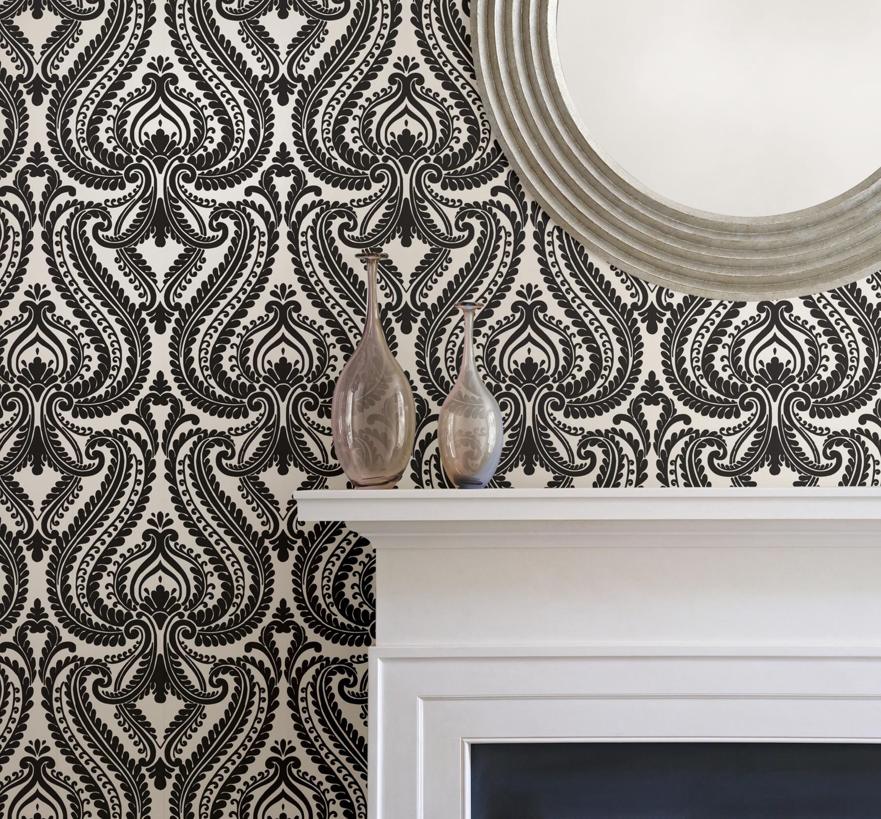 Brewster Wallcovering Imperial Black Modern Damask Wallpaper