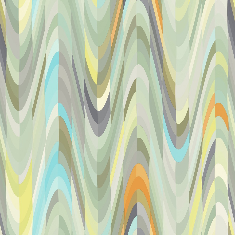 Brewster Wallcovering Aurora Green Geometric Wave Wallpaper Wallpaper