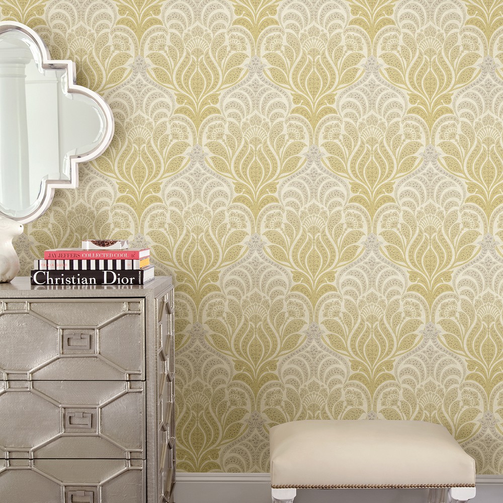 Brewster Wallcovering Twill Yellow Damask Wallpaper Wallpaper