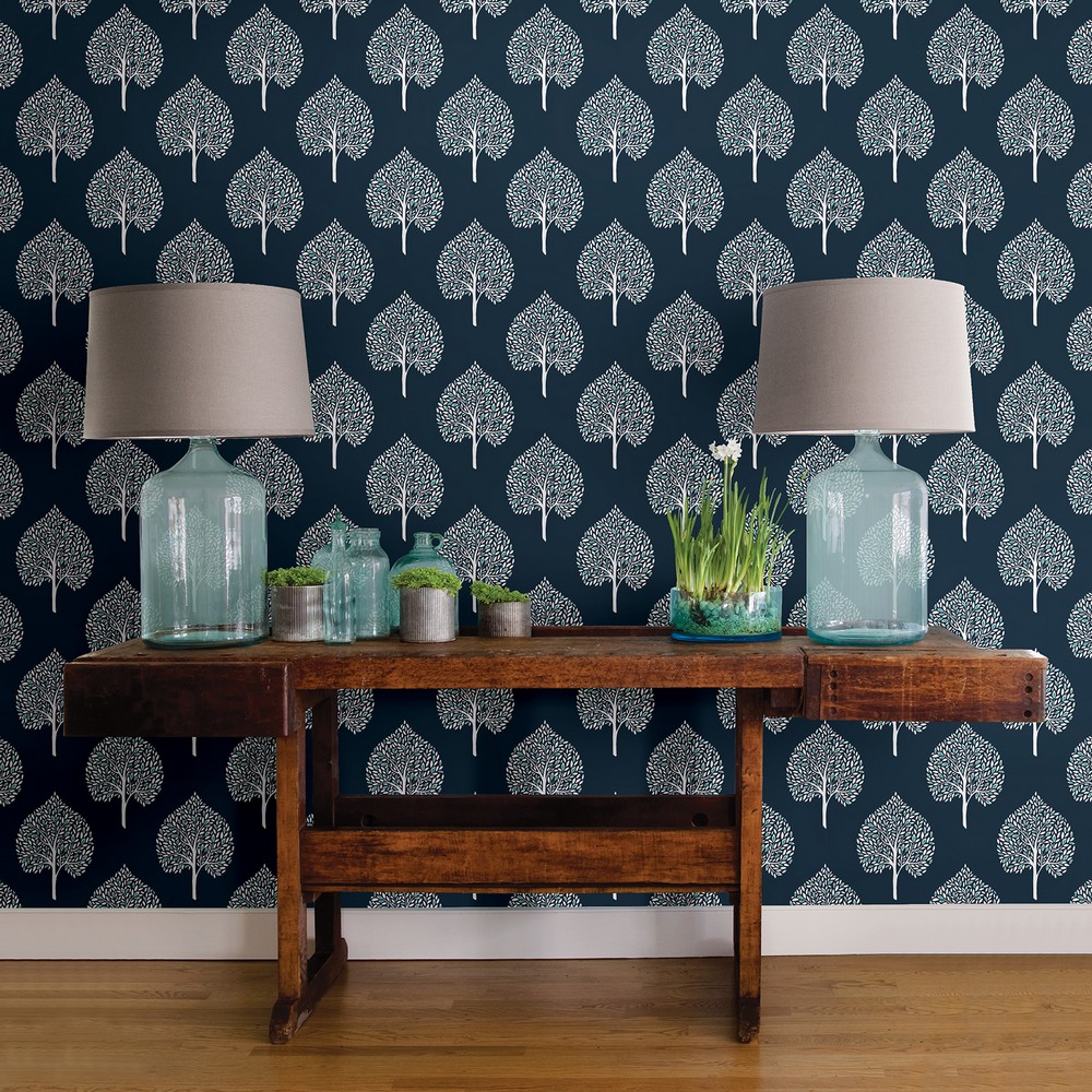 Brewster Wallcovering Grove Blue Tree Wallpaper Wallpaper
