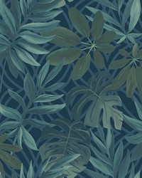 Nocturnum Blue Leaf Wallpaper by  York Wallcovering 