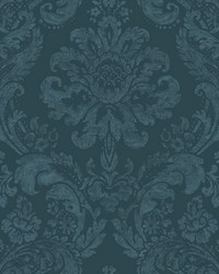 Shadow Blue Damask Wallpaper by  York Wallcovering 