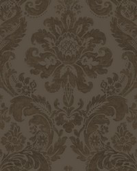 Shadow Brown Damask Wallpaper by   