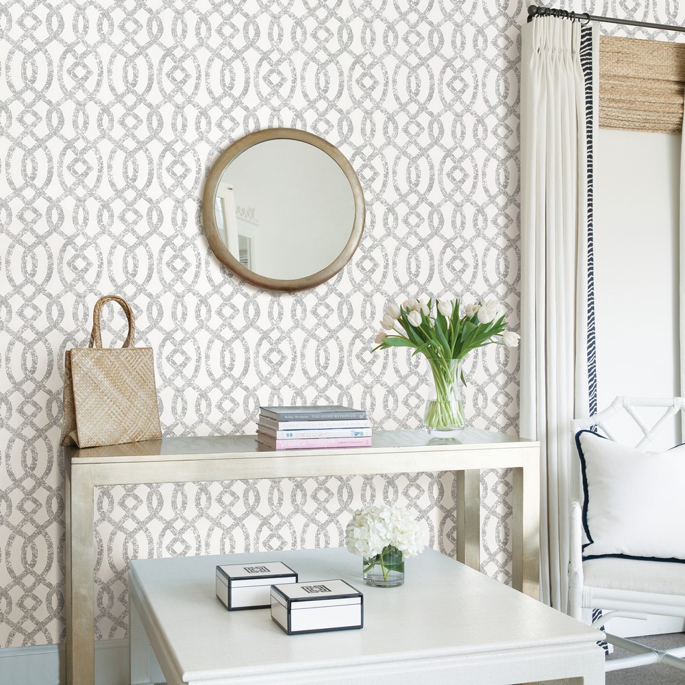 Brewster Wallcovering Ethereal Silver Trellis Wallpaper Wallpaper