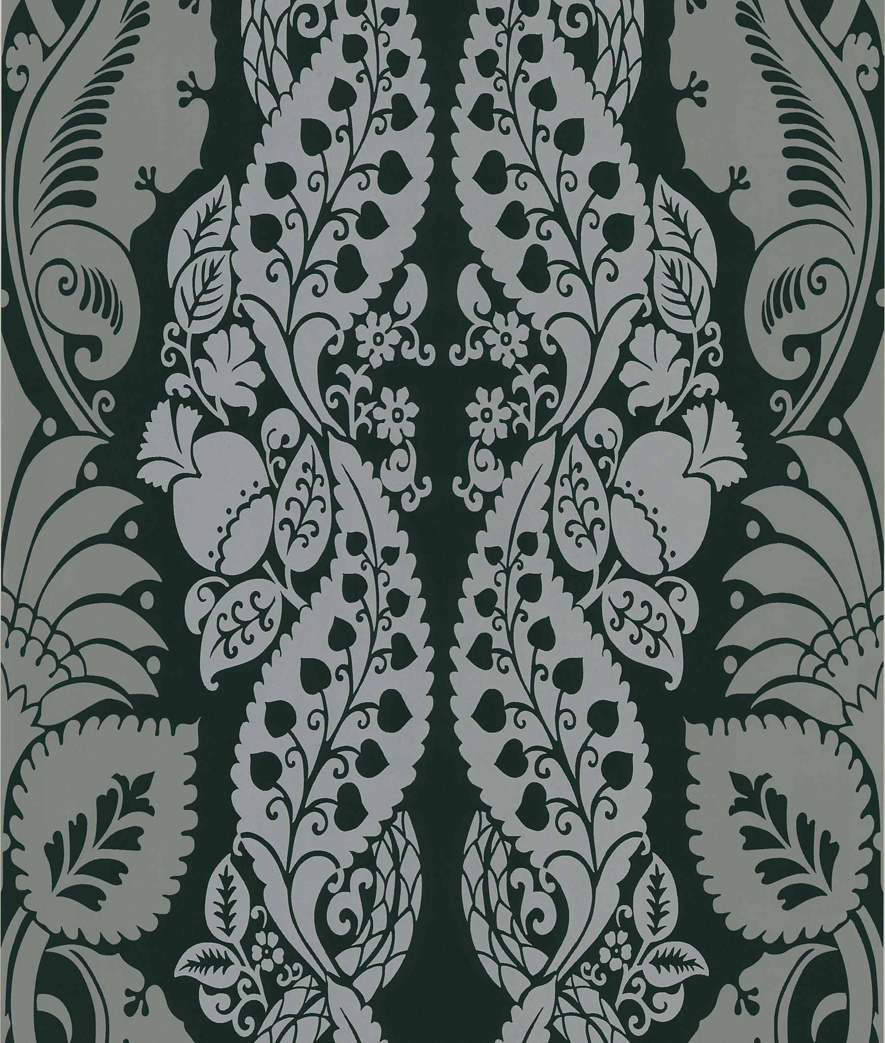 Brewster Wallcovering Dynasty Black Panel Damask Stripe Wallpaper
