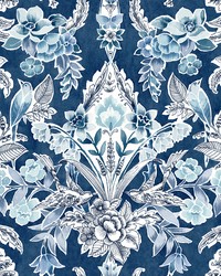 Vera Blue Floral Damask Wallpaper by   