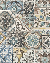 Estrada Blue Marrakesh Tiles Wallpaper by   