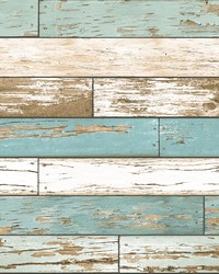 Levi Turquoise Scrap Wood Wallpaper by   