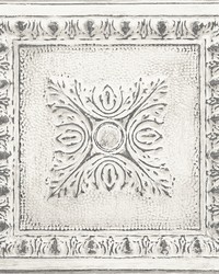 Hillman White Ornamental Tin Tile Wallpaper by   