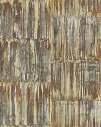 Patina Brass Faux Metal Panels Wallpaper by   