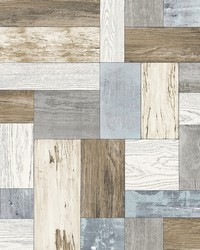 Knock on Wood Multicolor Distressed Wallpaper by   