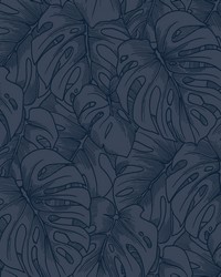 Balboa Indigo Botanical Wallpaper by  Roth and Tompkins Textiles 