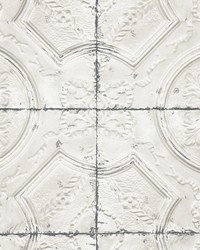 Deerfield Off-White Vintage Tin Tile Wallpaper by   