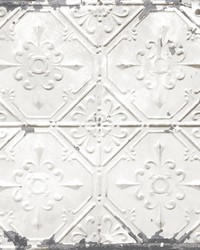 Gallery Off-White Vintage Tin Tile Wallpaper by   