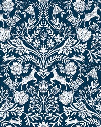 Forest Dance Navy Damask Wallpaper 3124-13883 by   