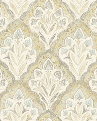 Mimir Mustard Quilted Damask Wallpaper 3125-72338 by  Brewster Wallcovering 