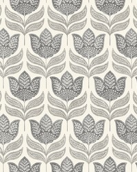 Cathal Charcoal Tulip Block Print Wallpaper 3125-72343 by  York Wallcovering 