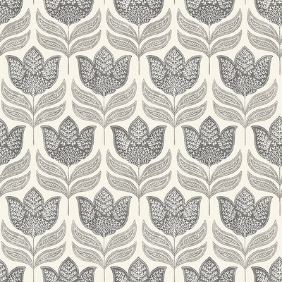 Cathal Charcoal Tulip Block Print Wallpaper 3125-72343 Kinfolk 3125-72343 Grey Sure Strip Flower Wallpaper 