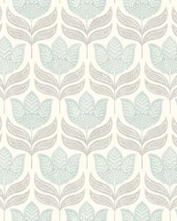 Cathal Aqua Tulip Block Print Wallpaper 3125-72344 by  York Wallcovering 