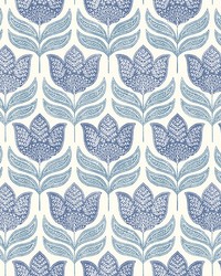 Cathal Blue Tulip Block Print Wallpaper 3125-72345 by   