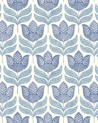 Cathal Blue Tulip Block Print Wallpaper 3125-72345 by  York Wallcovering 