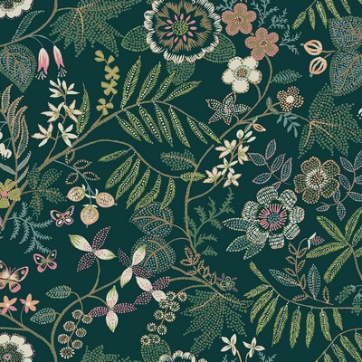 Marilyn Green Floral Trail  4034-72139 Scott Living III 4034-72139 Green Non Woven Flower Wallpaper Leaves Trees and Vines Wallpaper 