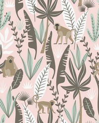 Kiki Pink Monkeys Wallpaper 4060-139072 by  Old World Weavers 