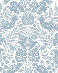 Nestle Blue Bird Block Print Wallpaper 4122-27000 by  Old World Weavers 