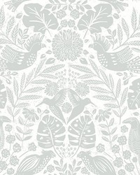Nestle Light Grey Bird Block Print Wallpaper 4122-27001 by  American Silk Mills 